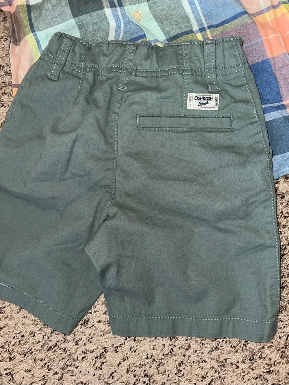 Kids Plaid Short-Sleeve Button-Up Shirt, matching shorts, size 6